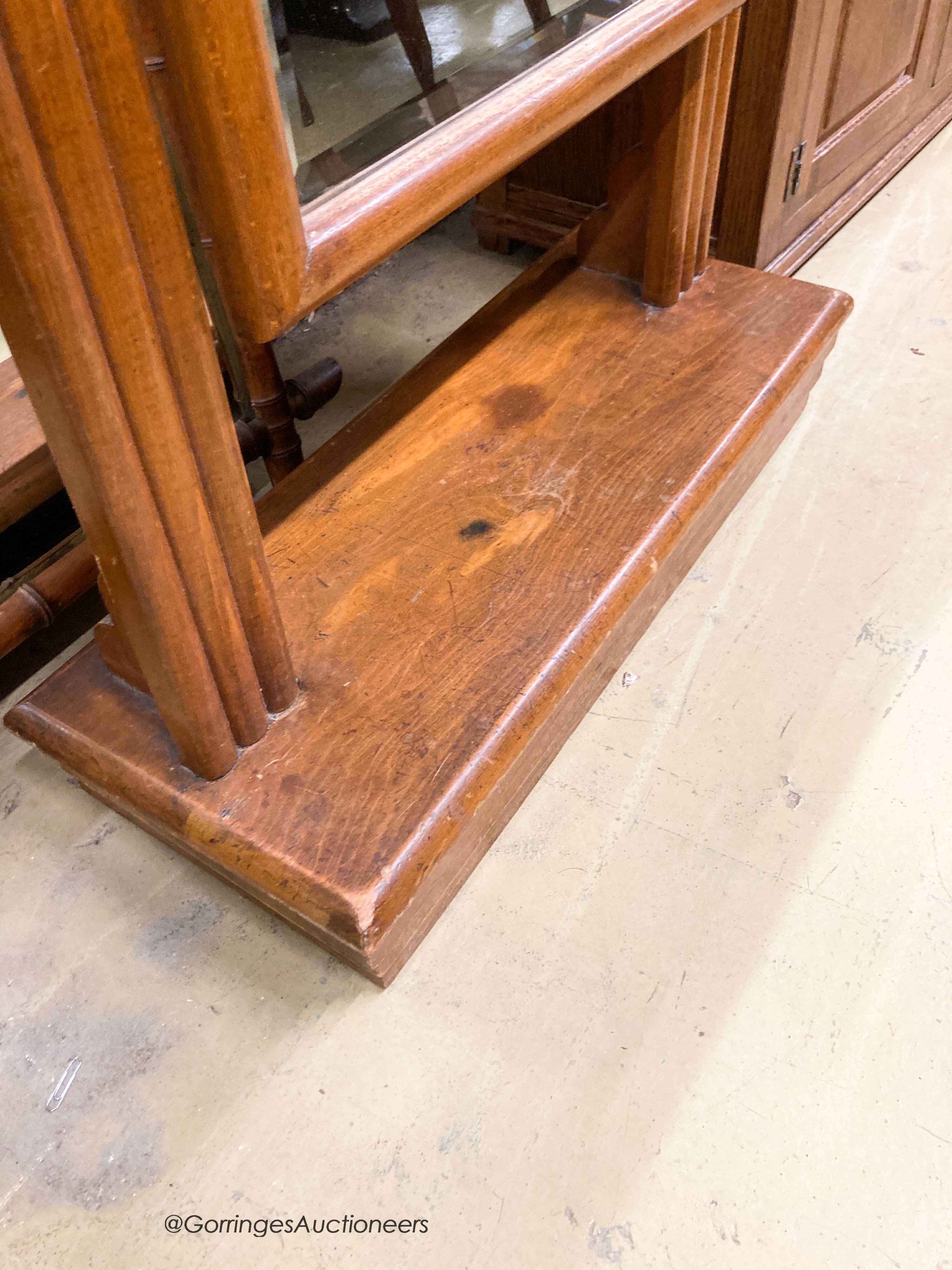 A French Art Deco beech cheval mirror, width 74cm, height 173cm